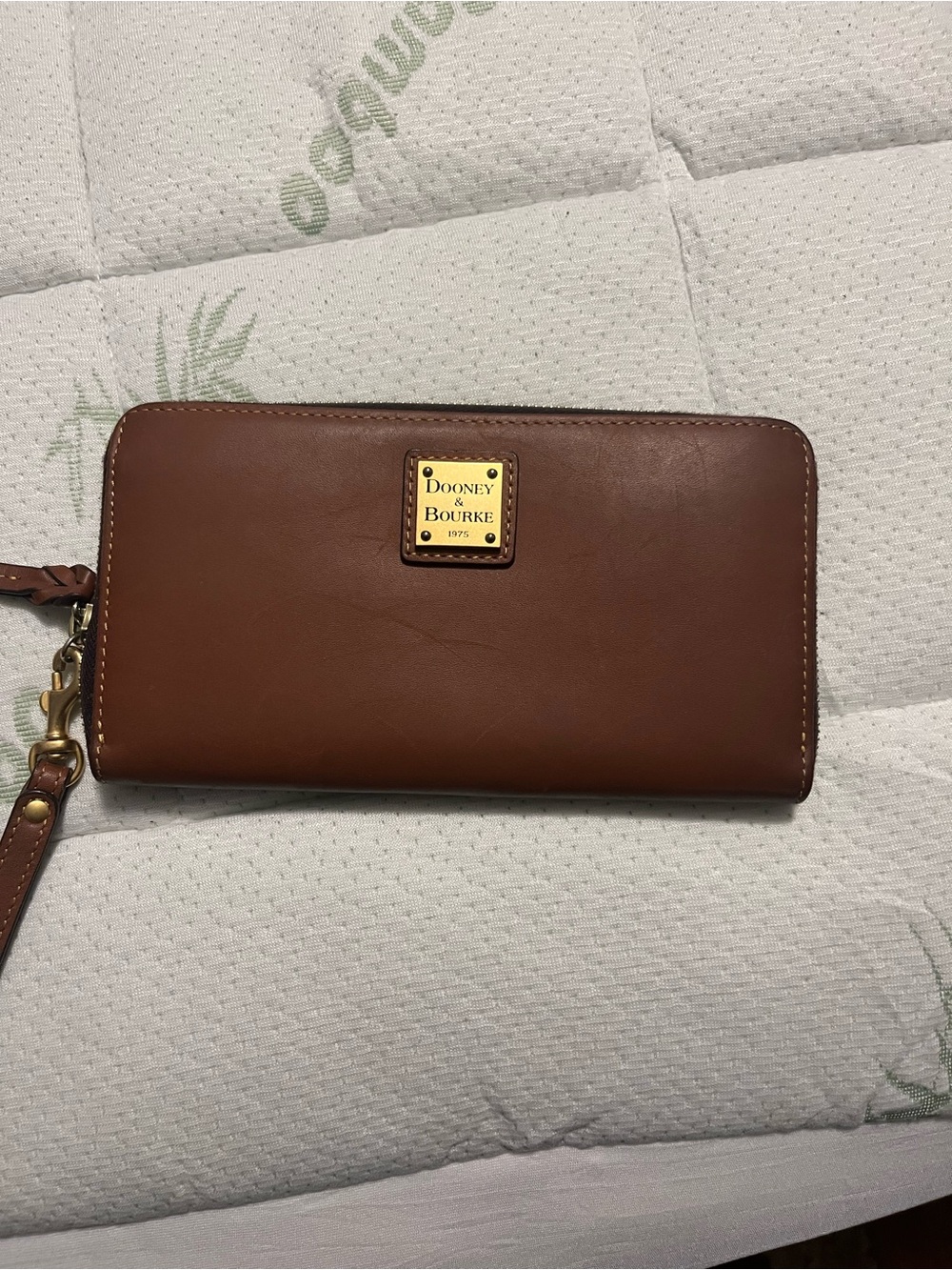 Dooney & Bourke Brown Leather Zip-Around Wristlet Wallet